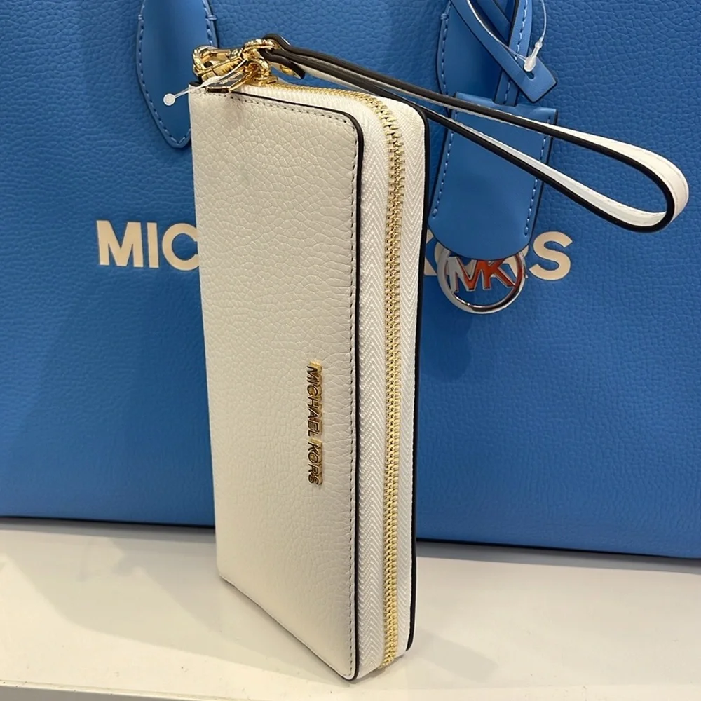 MICHAEL KORS Leather Continental Wristlet Phone Case Wallet Optic White NWT